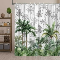 Summer Tropical Palm Tree Shower Curtain, Beach Coconut Tree Sage Green Decorative Shower Curtains for Bathroom,Grey Printed Summer Cool Fabric Bathroom Decor with Hooks-36"W x 72"L (Pack of 1)