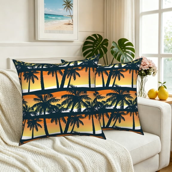 Summer Tropical Palm Tree Throw Pillow Covers 18x18 Set of 2 Double-Sided Seaside Soft Decorative Cushion Covers