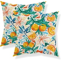 Summer Tropical Pillow Covers 18x18 Set of 2, Hawaiian Style Watercolor Orange Colorful Leaves Decor Outdoor Throw Pillows Fruits Plant Decorative Cushion Case for Home Couch Sofa