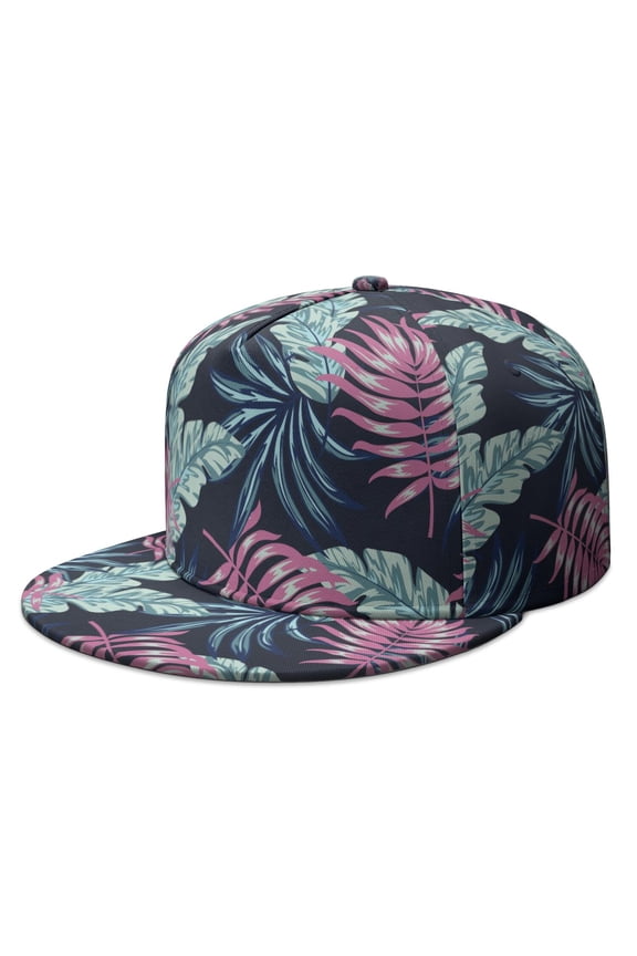 Summer Tropical Plant Flat Brim Panel Hat - High Top Baseball Cap for Hip Hop Events & Running