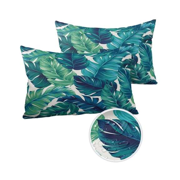 Summer Tropical Plant Leaf Outdoor Pillow Covers Set of 2, Decorative Waterproof Throw Pillow Case, Rainforest Leaves Cotton Linen Soft Cozy Cushion Pillowcases