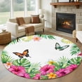 thumbnail image 1 of Summer Tropical Plant Round Living Room Rugs 5 ft, Watercolor Hibiscus Monstera Butterfly Washable Area Rug with Non-Slip Sturdy Edge Binding Round Carpet for Entryway Kitchen Bedroom Bathroom, 1 of 9