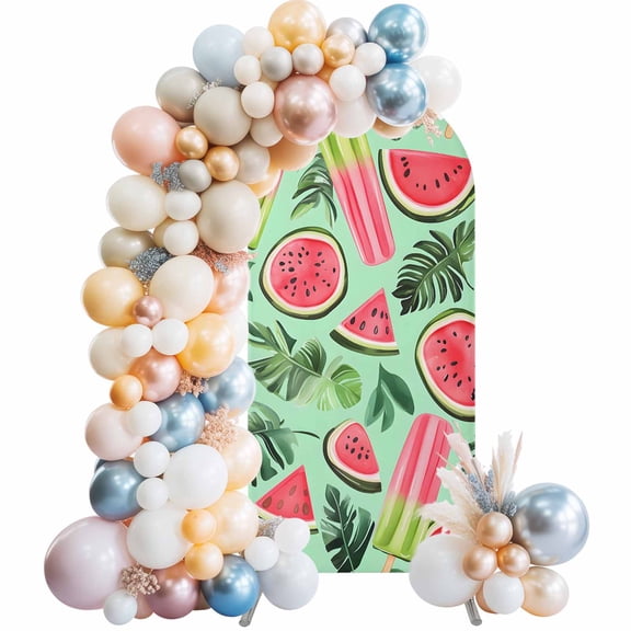 Summer Tropical Plants Arch Backdrop Cover 4 FT Watercolor Popsicle Watermelon Stretchy Elastic Arch Stand Covers Spandex Arched Background Birthday Wedding Party Decoration (No Stand)