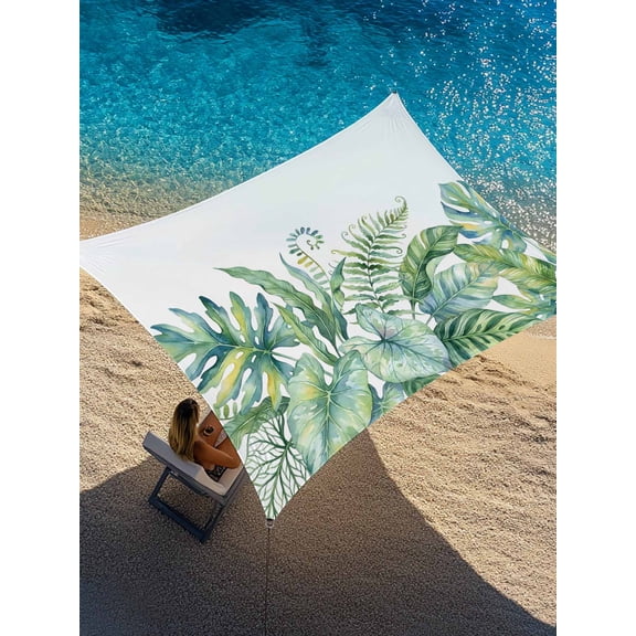 Summer Tropical Plants Sun Shade Sail 6.5' x 10', Green Watercolor Palm Leaves Fern Rectangle Outdoor Sunshade Canopy, Waterproof UV Block Patio Covers for Garden Yard Beach