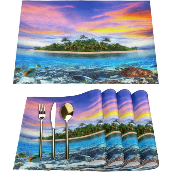 Summer Tropical Sea Placemats Set of 4 Rectangle Table Mats Washable Heat-Resistant Place Mat for Kitchen Dining Table Decor Indoor Outdoor