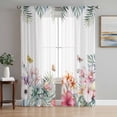 thumbnail image 1 of Summer Tropical Sheer Curtains 63 Inch Length 2 Panels Set Window Treatments, Watercolor Palm Leaves Butterfly Flower Rod Pocket Semi Curtains for Living Room/Bedroom/Kitchen Décor, 104"W x 63"L, 1 of 7