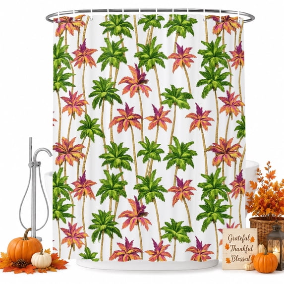 Summer Tropical Shower Curtain, Waterproof Shower Curtains for Bathroom, Watercolor Palm Tree Botanical Boho Washable Fabric Bathtub Curtain Set Bath Decor with 12 Hooks 48"x72"