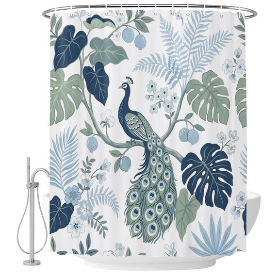 Summer Tropical Shower Curtains for Bathroom, Fabric Bath Curtains Decor, Bath Tub Curtain Vintage Monstera Leaves Peacock Botanical Decorative Shower Curtain Sets with 12 Hooks, 72x72 Inch
