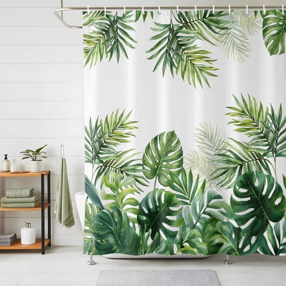Summer Tropical Shower Curtains for Bathroom, Pastoral Palm Trees Botanical Leaves Waterproof Fabric Shower Curtain, Decorative Bathroom Curtain for Bathtub, 36"x72" , No Hooks Included