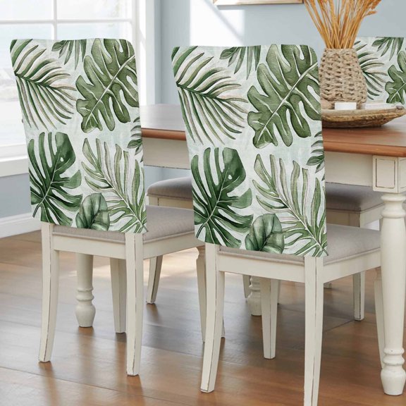Summer Tropical Sun-kissed Foliage Chair Covers Set of 6 Palm Leaves Chair Back Covers Stretch Removable Washable Slipcovers Protector for Dining Room Kitchen Party Decor