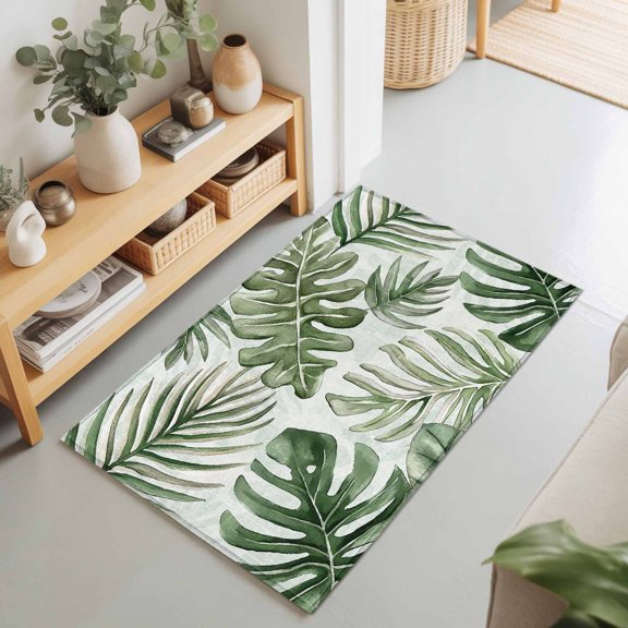 Summer Tropical Sun-kissed Foliage Rectangle Area Rug 2x3ft,Living Room Rug Non-Slip Washable Circle Rugs Pad,Palm Leaves Soft Floor Carpet for Bedroom Dining Room
