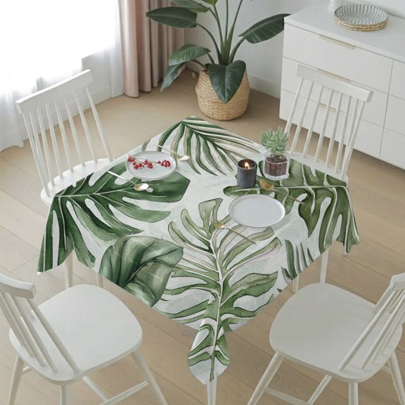 Summer Tropical Sun-kissed Foliage Table Cloth 54x54in, Waterproof Square Tablecloth Wipeable Tablecloths Palm Leaves Table Covers for Dining Tables Party Indoor Outdoor