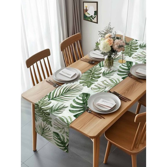 Summer Tropical Sun-kissed Foliage Table Runner 90 Inches Long, Palm Leaves Table Runners Tabletop Scarf Kitchen Dining Tables Decoration for Home Party Indoor Outdoor