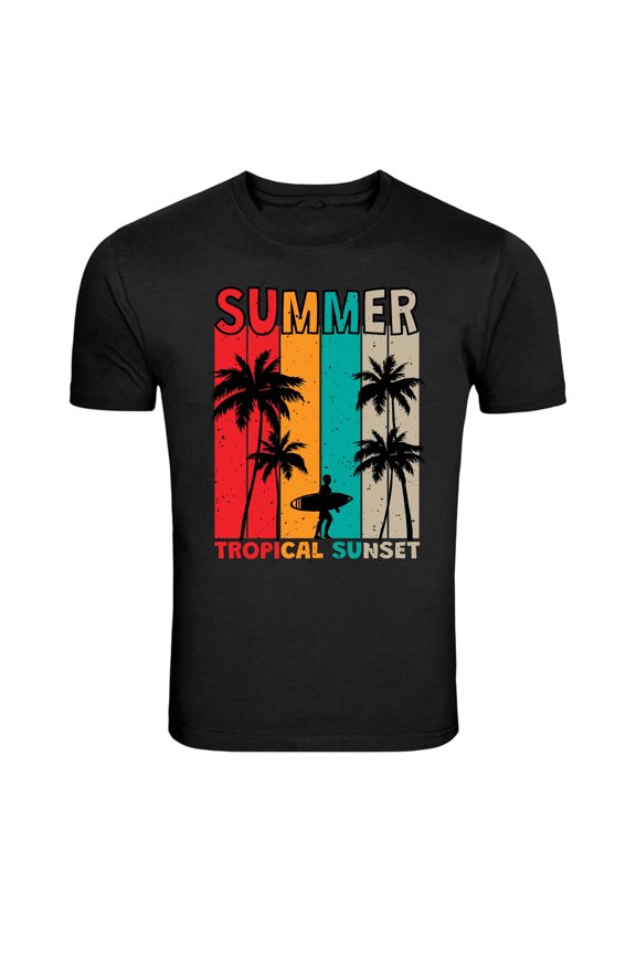 Summer Tropical Sunset Surf Beach Palm Trees Graphic T Shirt