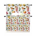 thumbnail image 1 of Summer Tropical Swag Kitchen Curtains Sets for Windows 24 Inch Length, Lemon Watermelon Palm Leaves Flower Short Window Curtain Panels Swags Valances and Tiers 3 Piece Set for Cafe/Dining Room, 1 of 5