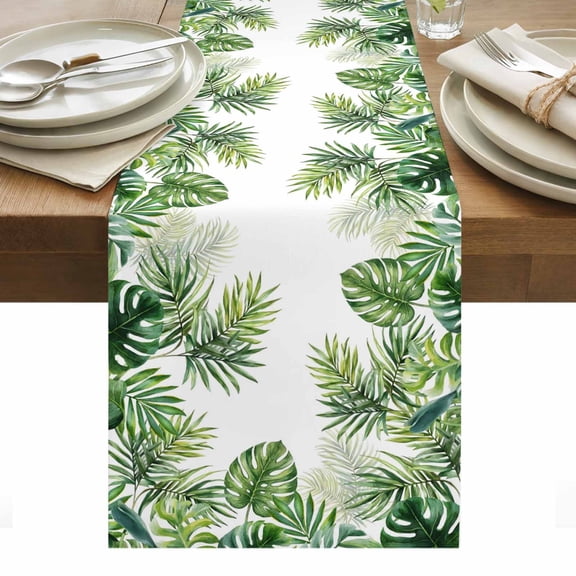 Summer Tropical Table Runner Pastoral Palm Trees Botanical Leaves Tablerunners 13 x 48 Inch, Table Decorations Tabletop Scarf for Summer Gathering Holiday Farmhouse Kitchen Dining Decor