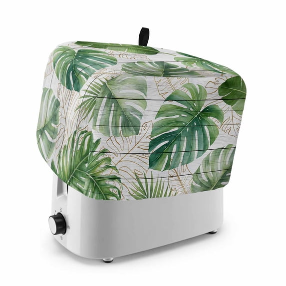 Summer Tropical Toaster Cover 2 Slice, Farmhouse Botanical Leaves Wooden Dustproof Bakeware Oven Protector with Top Hook, Waterproof Small Kitchen Appliance Toasters Dust Cover, 12"x7.5"x8"