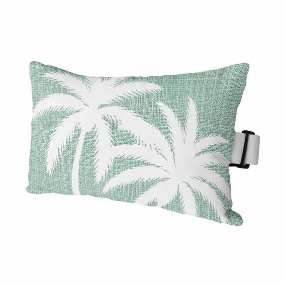 Summer Tropical Tree Outdoor Pillows for Chaise Lounge Chair Waterproof Lumbar Pillows with Insert&Adjustable Elastic Strap Beach Headrest Pillow Coastal Green Palm Trees Neck Pillow for Pool 12"x20"