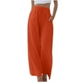 thumbnail image 1 of Summer Trousers for Women, Loose Straigh Wide Leg Elastic Waist Long Pants Comfy Soft Drawstring High Waist Casual Trouser with Pockets Ladies Summer Loungewear Outfit Sale, 1 of 6