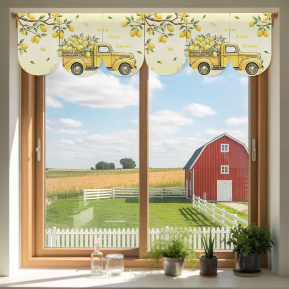 Summer Truck Lemon Door Banner Country Farm Yellow Lemon Tree Leaf Small Scalloped Hanging Banner for Door, Hanging Flag Backdrop Decoration for Wall Window Party 3pcs, 10 x 16 Inch