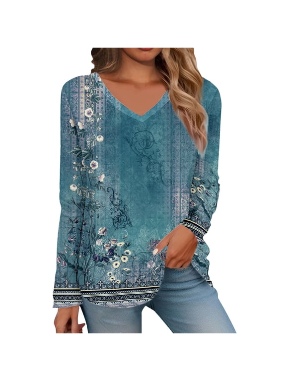 Summer Tshirts For Women 2024 Trendy Fashion Long Sleeve V Neck Lightweight Swea Fashion Tunic Tops Blouse Tees