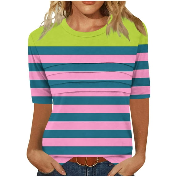 Summer Tshirts for Women Half Sleeve Floral Graphic Printed Tunic Tops Loose Fit Crew Neck Pleated Base Casual Tees (XL, Multicolor)