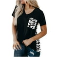 thumbnail image 1 of Summer Tshirts for Womens Fashion Short Sleeve V Neck Tops Leopard Pocket Patchwork Tunic Basic Tee, 1 of 5