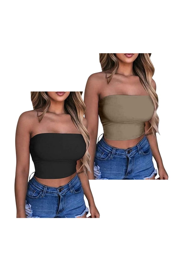 Summer Tube Tops for Women Sexy Strapless Beach Shirts 2026 Trendy Crop Top Slim Fit Comfy Tube T Shirts Vacation Going Out Top