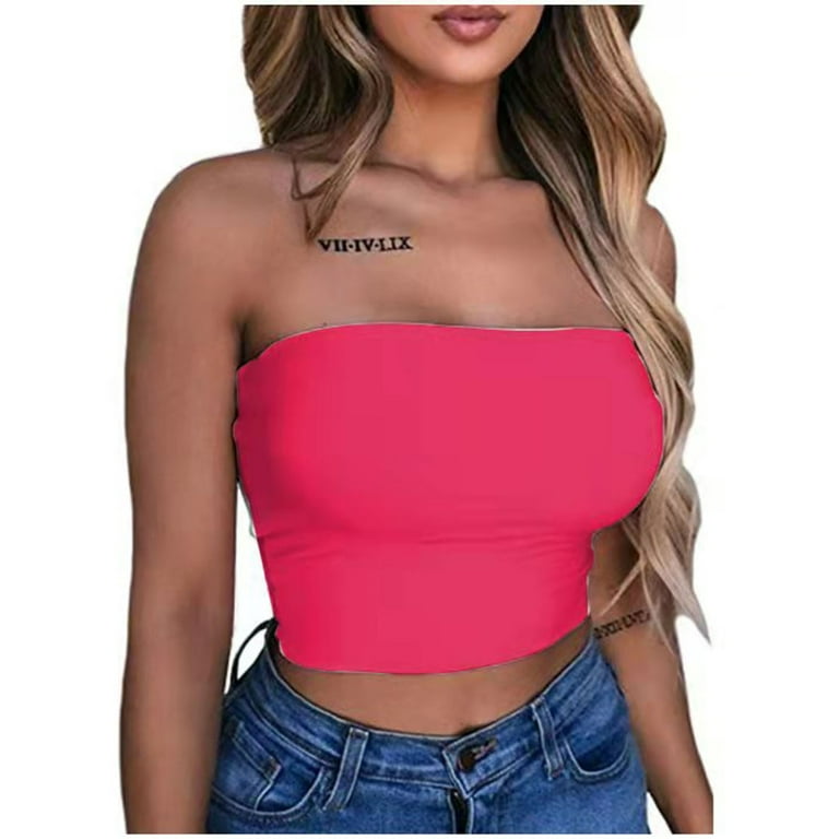 Summer Tube Tops for Women Solid Color Bralette Strapless Crop Top