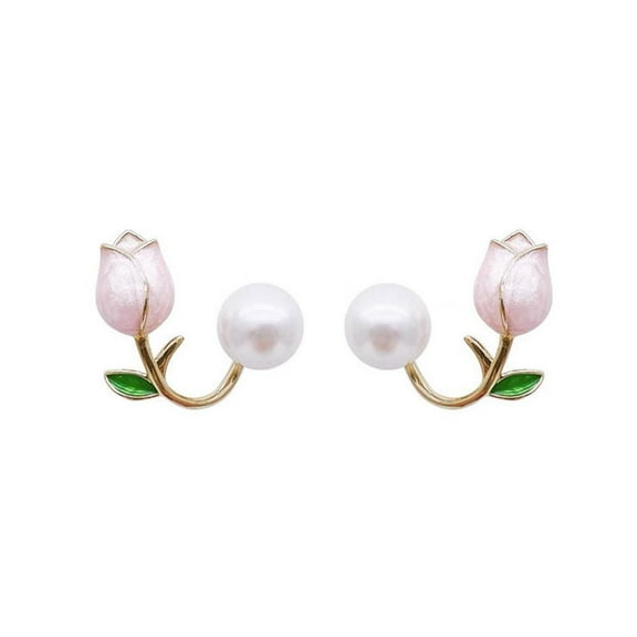 Summer Tulip Flower Pearl Necklace Earrings Simple For Women Fashion M2B5