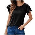 thumbnail image 1 of Summer Tunic Tops for Women Ruffle Short Sleeve Trendy Casual Henley T Shirts Solid Crewneck Loose Comfy Blouses, 1 of 7