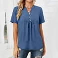 thumbnail image 1 of Summer Tunic Tops for Women Trendy Button Up Crew Neck Tops Short Sleeve T-Shirt Pleated Tunic Blouse Shirts Loose Blouse Dressy Casual Shirt Blue XL, 1 of 7