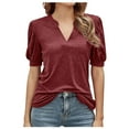 thumbnail image 1 of Summer Tunic Tops for Women V Neck Solid Color Short Sleeve T Shirts Casual Loose Fit Comfy Going out Blouses Tee Ladies Clothes, 1 of 4