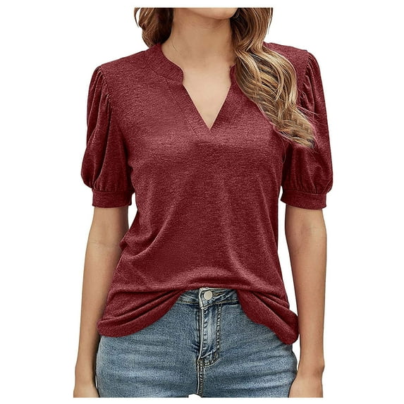 Summer Tunic Tops for Women V Neck Solid Color Short Sleeve T Shirts Casual Loose Fit Comfy Going out Blouses Tee Ladies Clothes