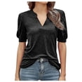 thumbnail image 1 of Summer Tunic Tops for Women V Neck Solid Color Short Sleeve T Shirts Casual Loose Fit Comfy Going out Blouses Tee, 1 of 4