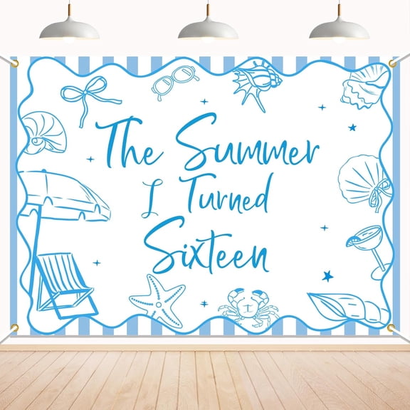 Summer Turned 16 Birthday Backdrop Summer Beach 16th Happy Birthday Background Pool Theme Party Decorations Banner Photo Booth Props