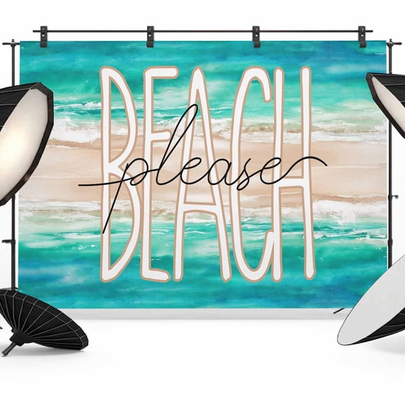 Summer Turquoise Beach Backdrop for Photoshoot,Photography Photo Studio Background Wall Backdrop,Sand Coastal Waves Gradient Back Drop Banner Panel for Portraits Wedding Party Live Streaming 7x5Ft