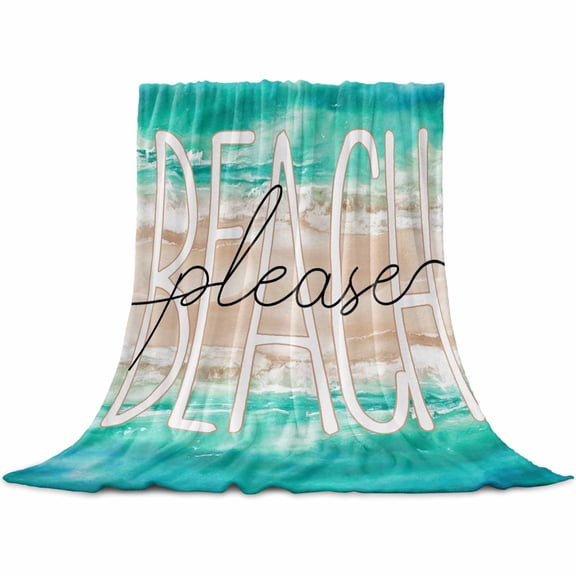 Summer Turquoise Beach Flannel Blanket for Bed, Sand Coastal Waves Gradient Soft Cozy Warm Couch Throw Blanket, Lightweight Fluffy Plush Bedding Blankets for Sofa Decor All Season 50"x60"