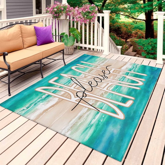 Summer Turquoise Beach Outdoor Rug 3x5 Ft, Non Slip Washable Area Rug, Sand Coastal Waves Gradient Patio Rugs Carpet Runner, Large Floor Mat for Indoor/Outdoor Deck Porch Camping