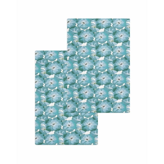 Summer Turquoise Flower Kitchen Dish Towels for Drying Dishes Set of 2, Spring Floral Botanical Rustic Waffle Weave Microfiber Terry Hand Tea Bathroom Towels Quick Dry & Absorbent Towel 15.7x23.6