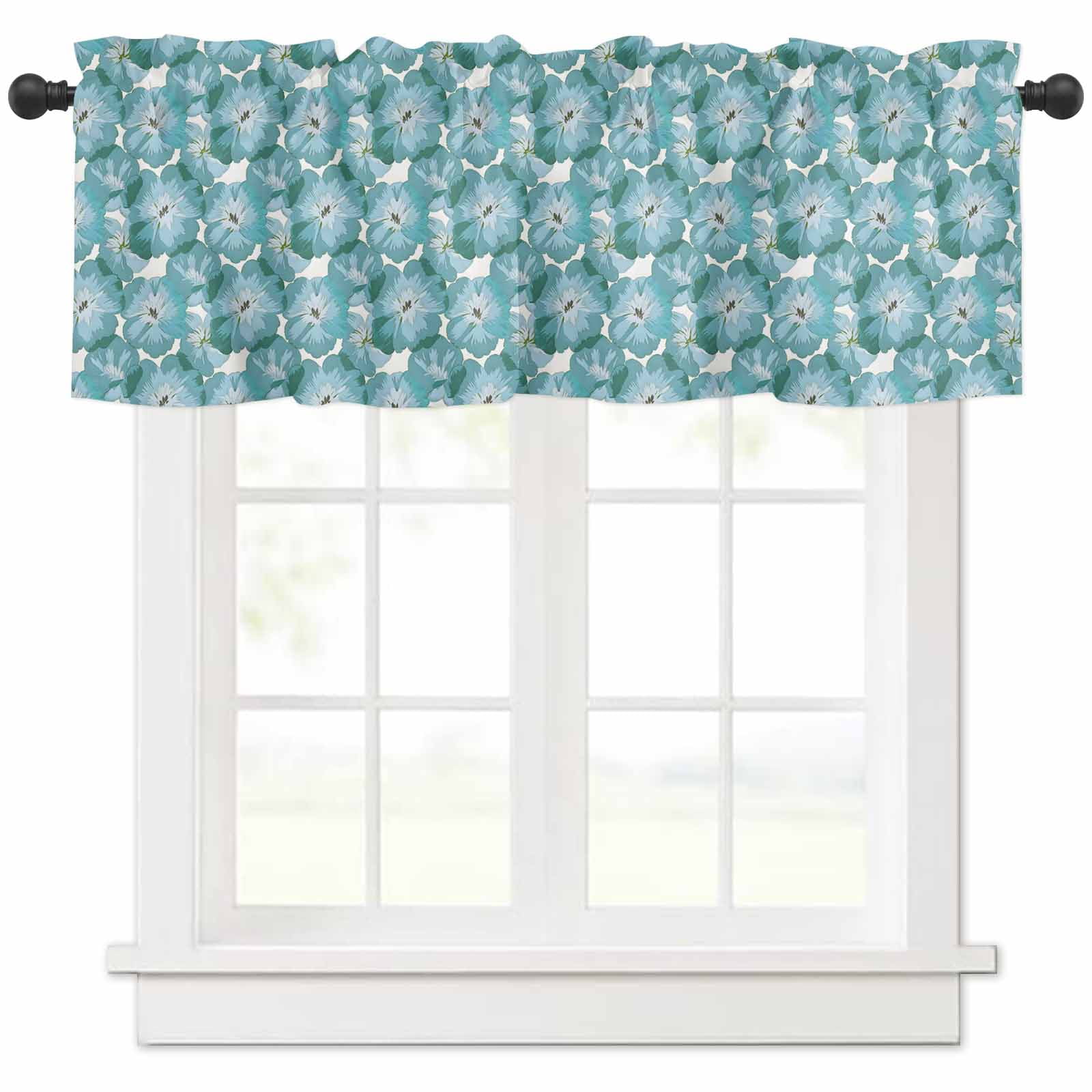 Summer Turquoise Flower Valances for Windows Farmhouse Kitchen Curtains ...