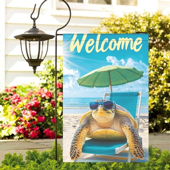 Summer Turtle Outdoor Garden Flag, Double Sided Porch Decoration, 12 x 18 Inch