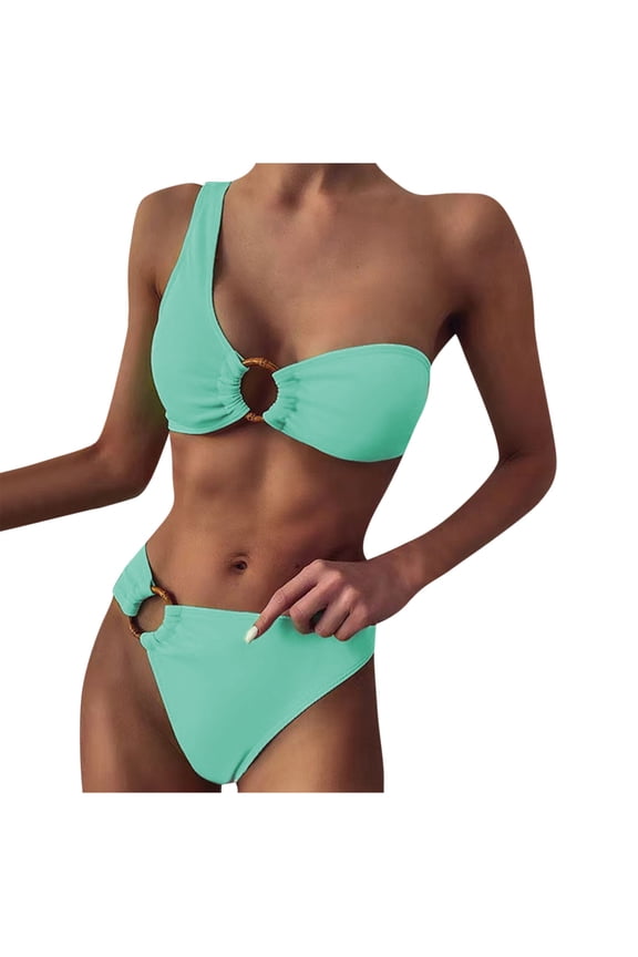 Summer Two Piece Bikini Set for Womens One-Shouder Push Up Cheeky Swimsuits Triangle Bikini Sets Tummy Control Low Rise Swim Suits Comfort Sexy Swimwear Pool Party Going Out Swimdress