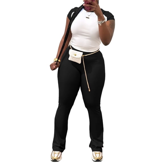 Summer Two Piece Outfits for Women Casual Sweat Sets Black L