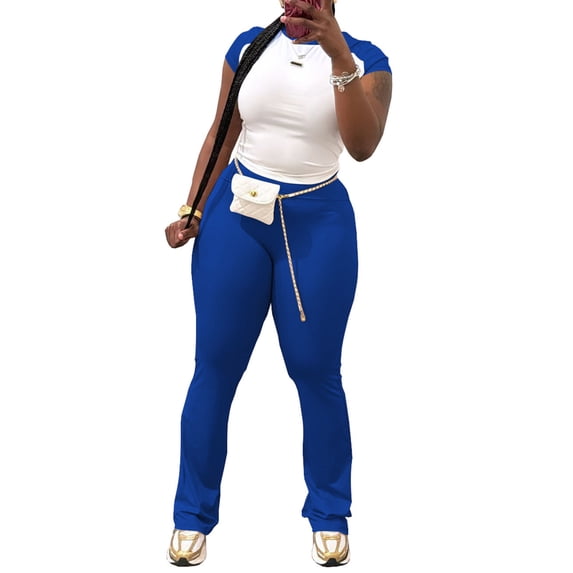 Summer Two Piece Outfits for Women Casual Sweat Sets Royal Blue M