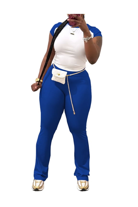 Summer Two Piece Outfits for Women Casual Sweat Sets Royal Blue XL