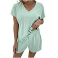 thumbnail image 1 of Summer Two Piece Sets for Women Womens Linen Set Clothing Set Female Round Neck Short Sleeve Tops Pants Sets Full Pant Style S_7 Women's Tracksuits Green L, 1 of 8