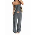 thumbnail image 1 of Summer Two Piece Sets for Women 2025 Ribbed Knit Tube Top Wide Leg Pants Casual Lounge Travel Outfits Set Grey S, 1 of 7