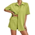 thumbnail image 1 of Summer Two Piece Women's Elegant Muslin Blouse And Shorts Set Sports Suit Oversize Leisure Suit Long Sleeve Leisure Suit Clothes, 1 of 2