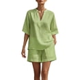 thumbnail image 1 of Summer Two Piece of Outfits Workout Plus Size V-Neck Short Sleeve And Long Pants Casual 2PC Sets, 1 of 6